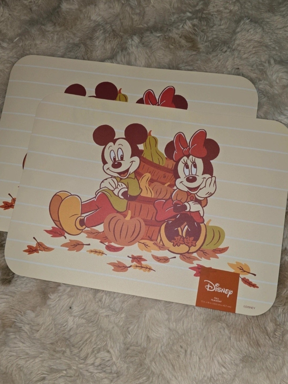 Disney Mickey & Minnie Fall Placemat Set in Beige and Brown